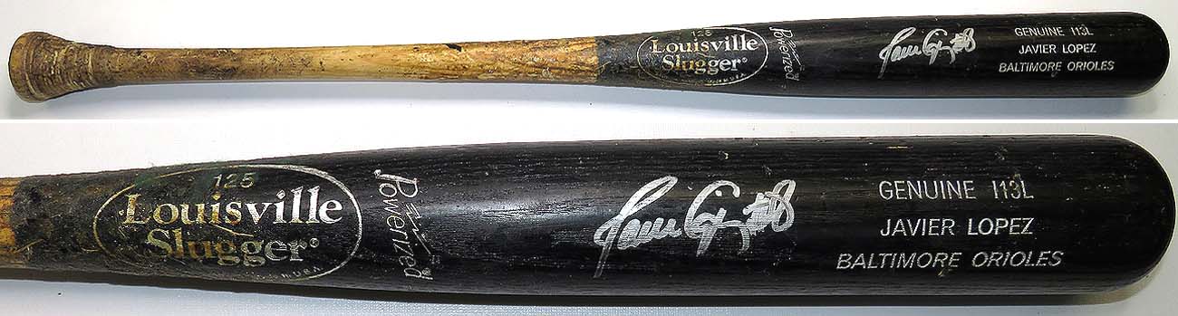 Vintage Javier Javy Lopez Game Used Signed Auto Training Bat Atlanta Braves